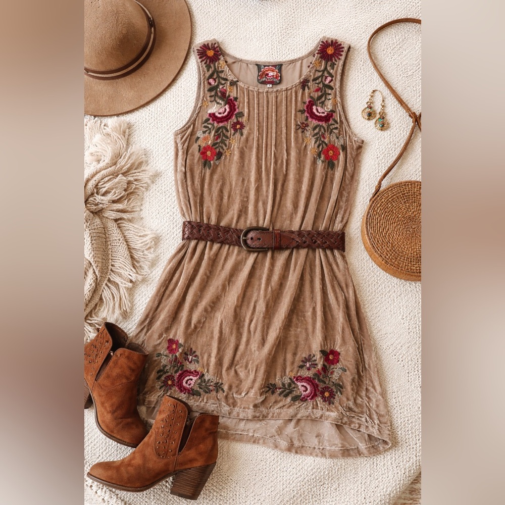 Johnny Was Oversized Velvet Tunic Dress Embroidered Boho Floral – SM Oversized